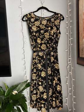 Candalite Black and Yellow Embroidered Floral Mesh Overlay Midi Dress